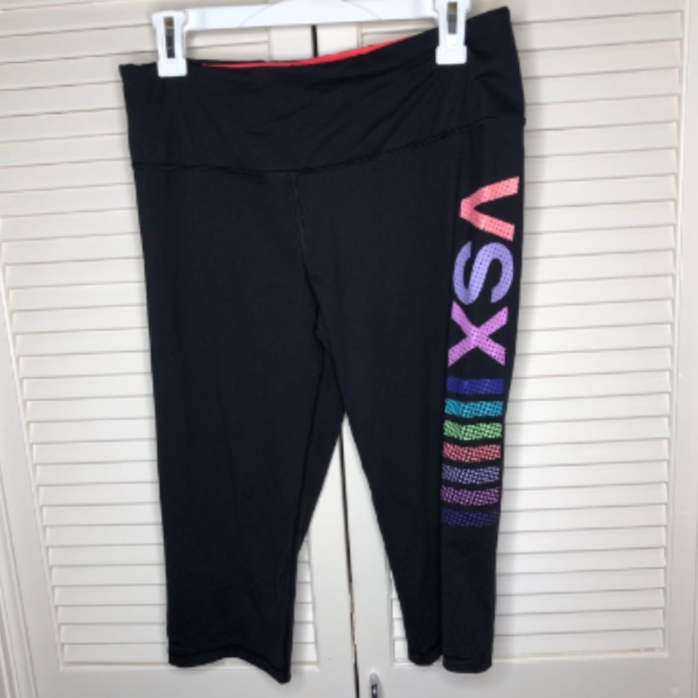 Victoria's Secret Black VSX Cropped Leggings with Rainbow Logo
